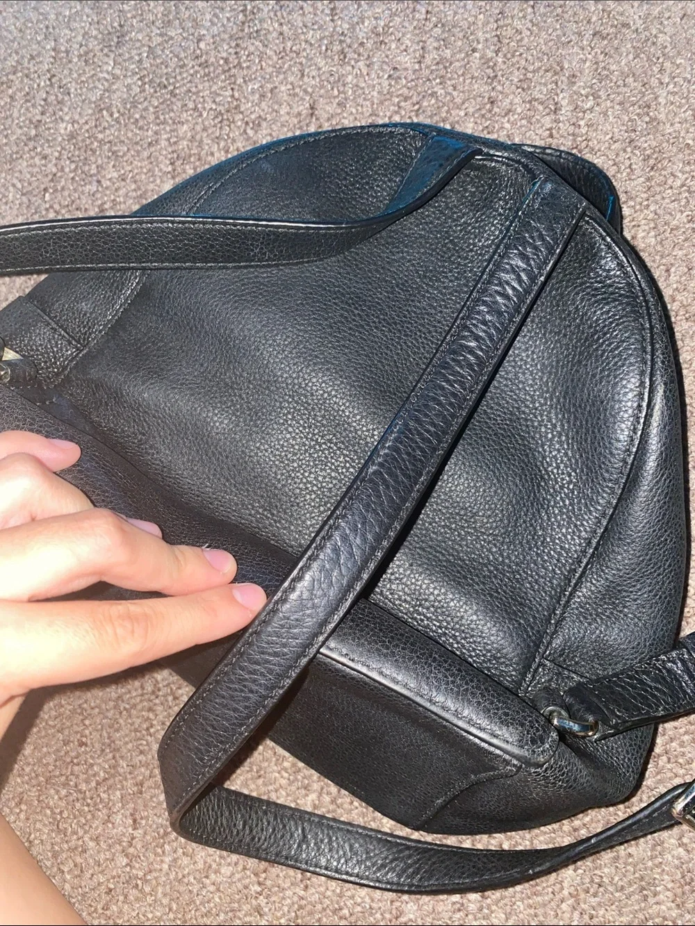 kate spade Black Leather Mini Backpack with Front Zip Pocket